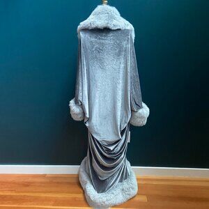 Astonishing 1920's-style velvet and faux fur silver coccoon coat